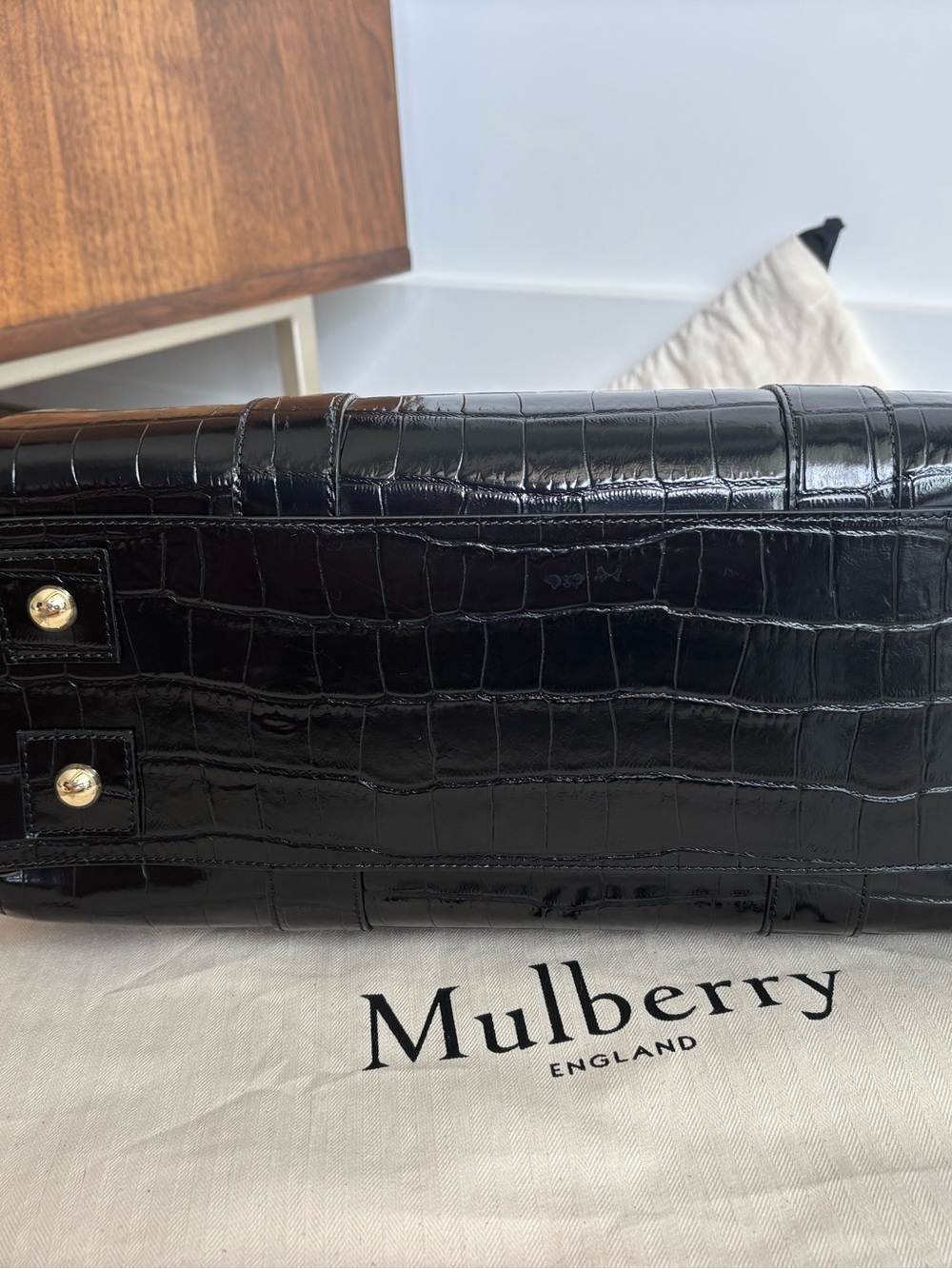 Mulberry Black Croc-Effect Bayswater Top-Handle Satchel with Gold Hardware - Picture 9 of 16